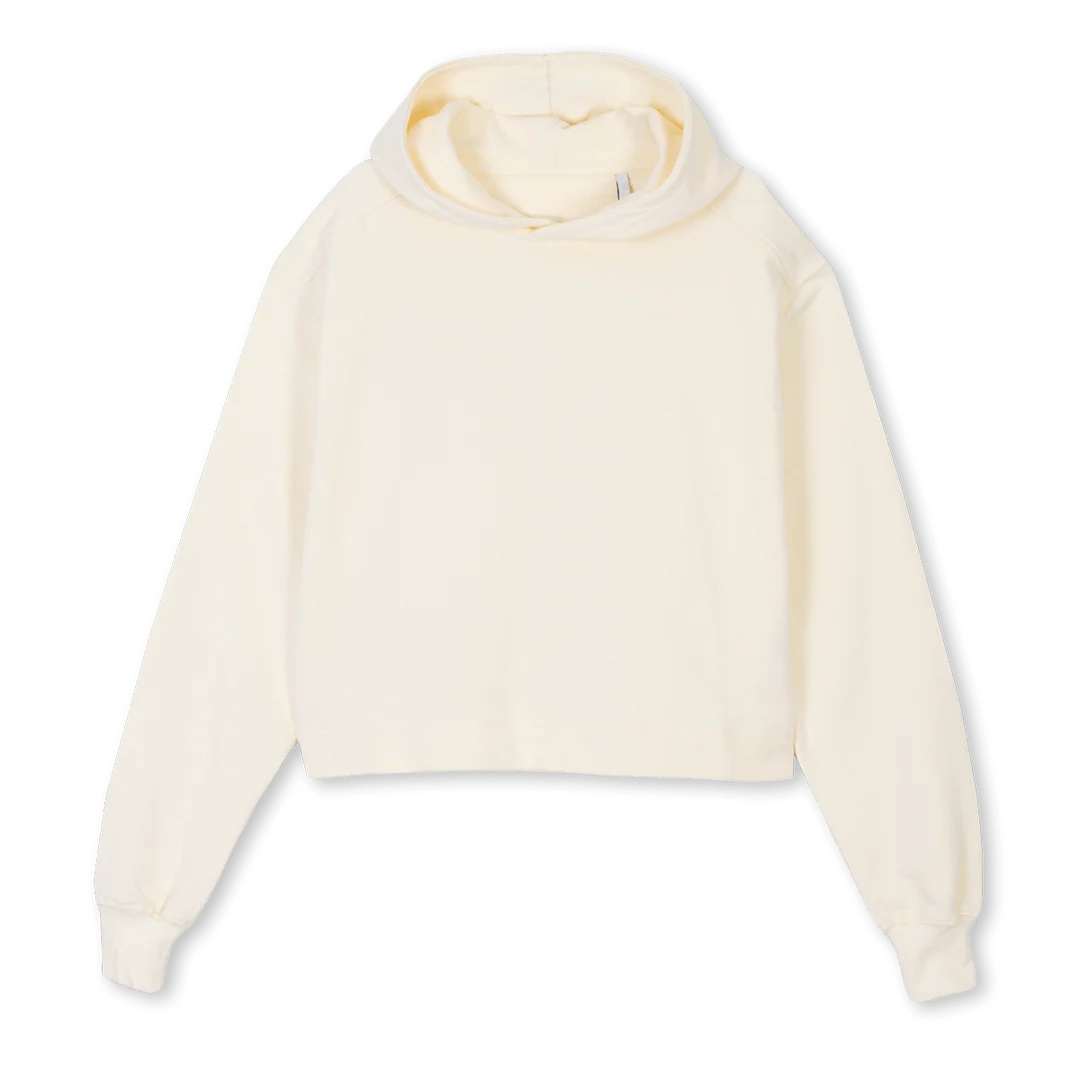 HELLOLUNASHORTHOODS Cream Cropped Hoodie.