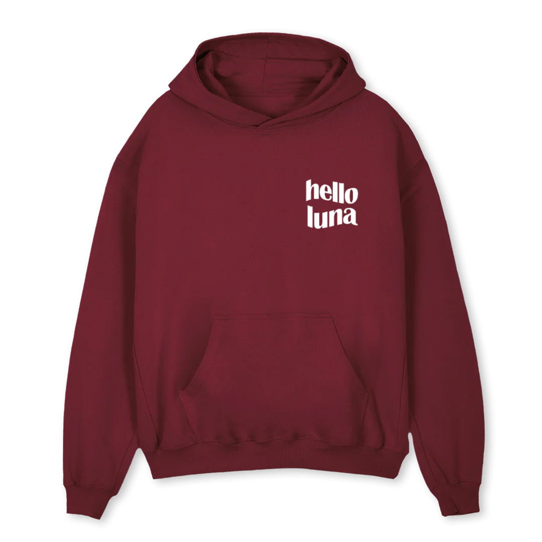 HELLOLUNASWEAT Burgundy Oversized Hoodie.