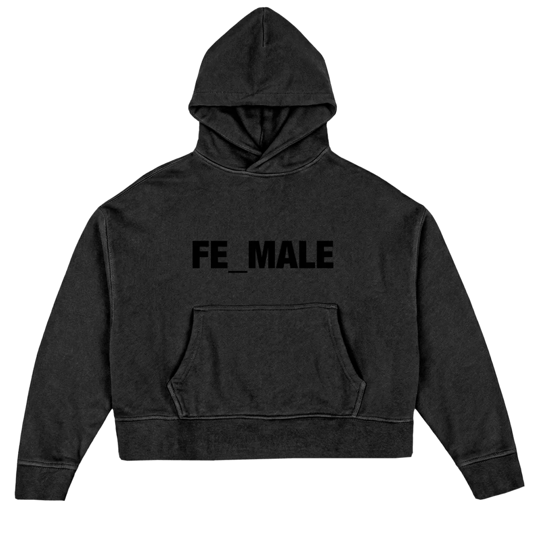 HODDIE FEMALE Vintage Black Oversized Boxy Hoodie.