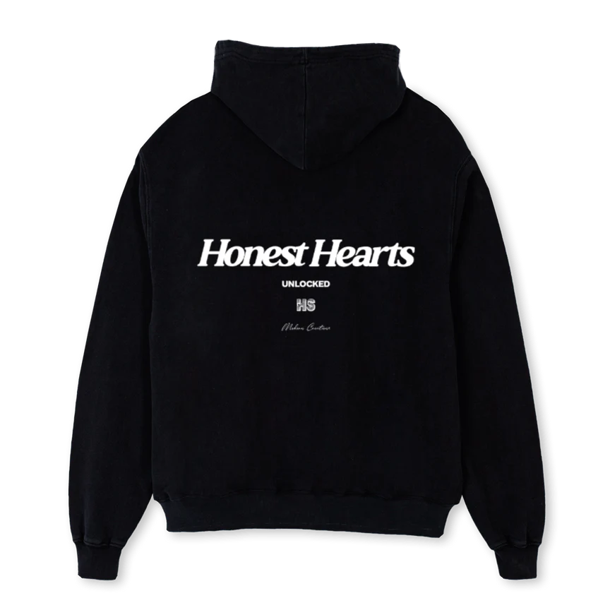 HONESTHEARTSMEMBERS Black Oversized Zipped Hoodie. - Image 2