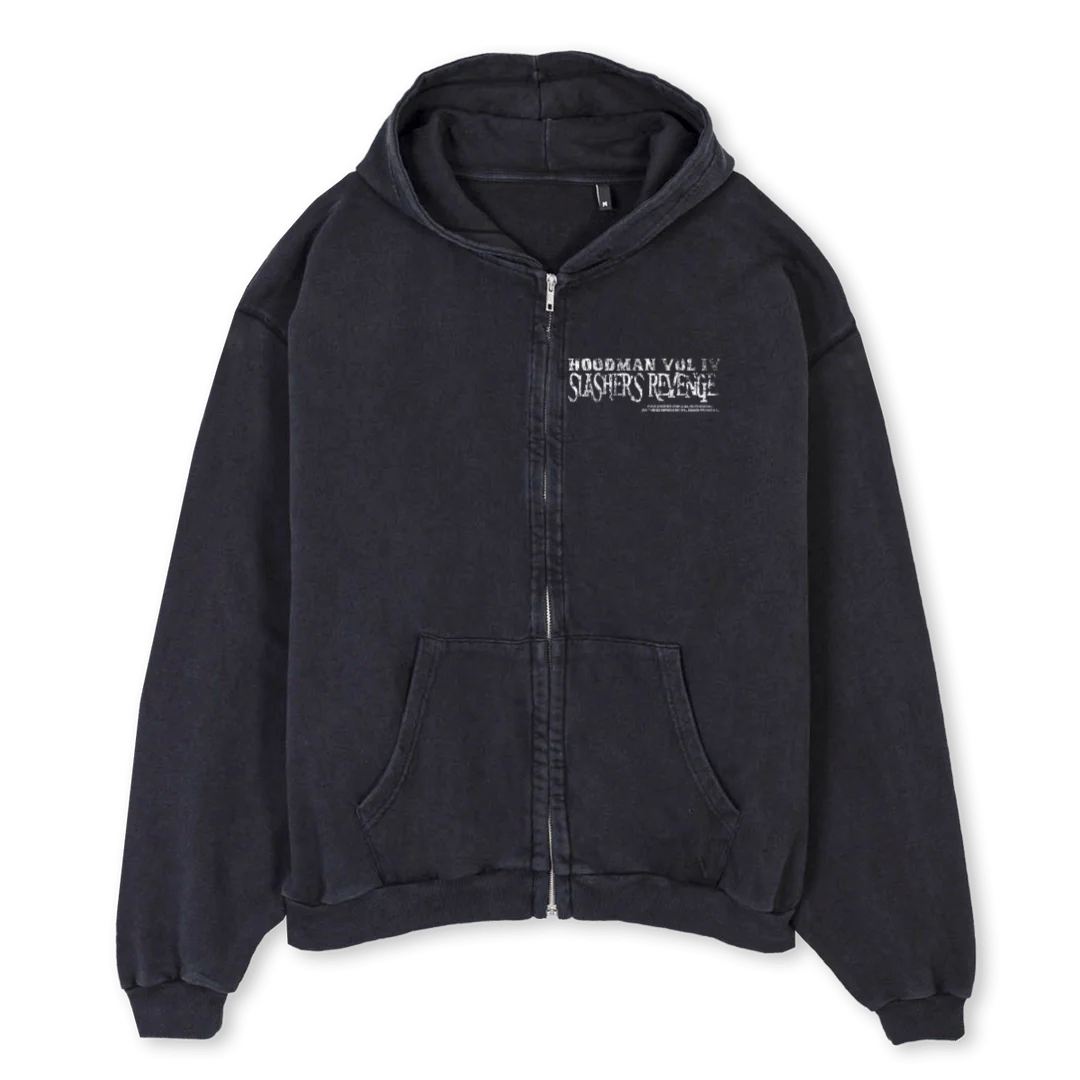 HOODMANZIPPER Vintage Black Oversized Zipped Hoodie.