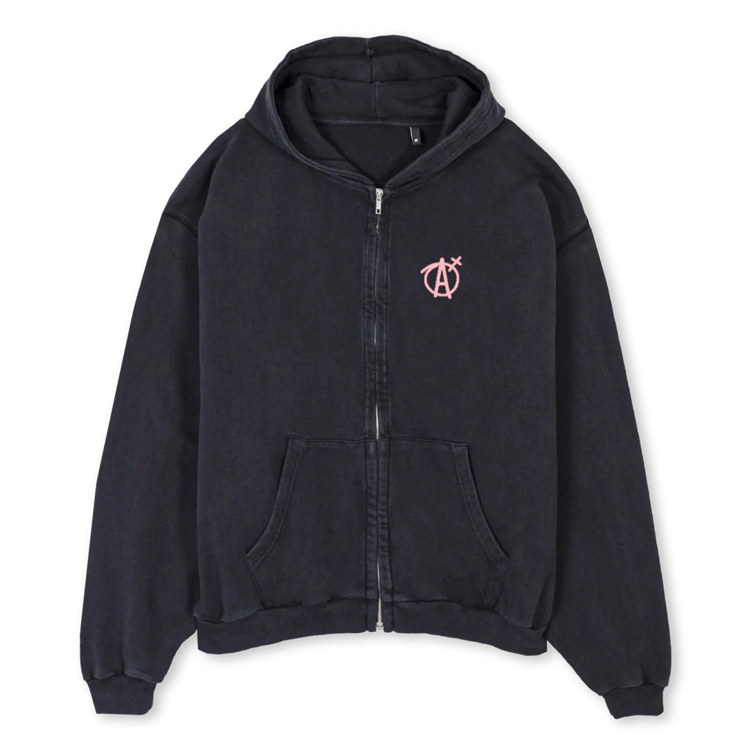 HWAGN Vintage Black Oversized Zipped Hoodie.