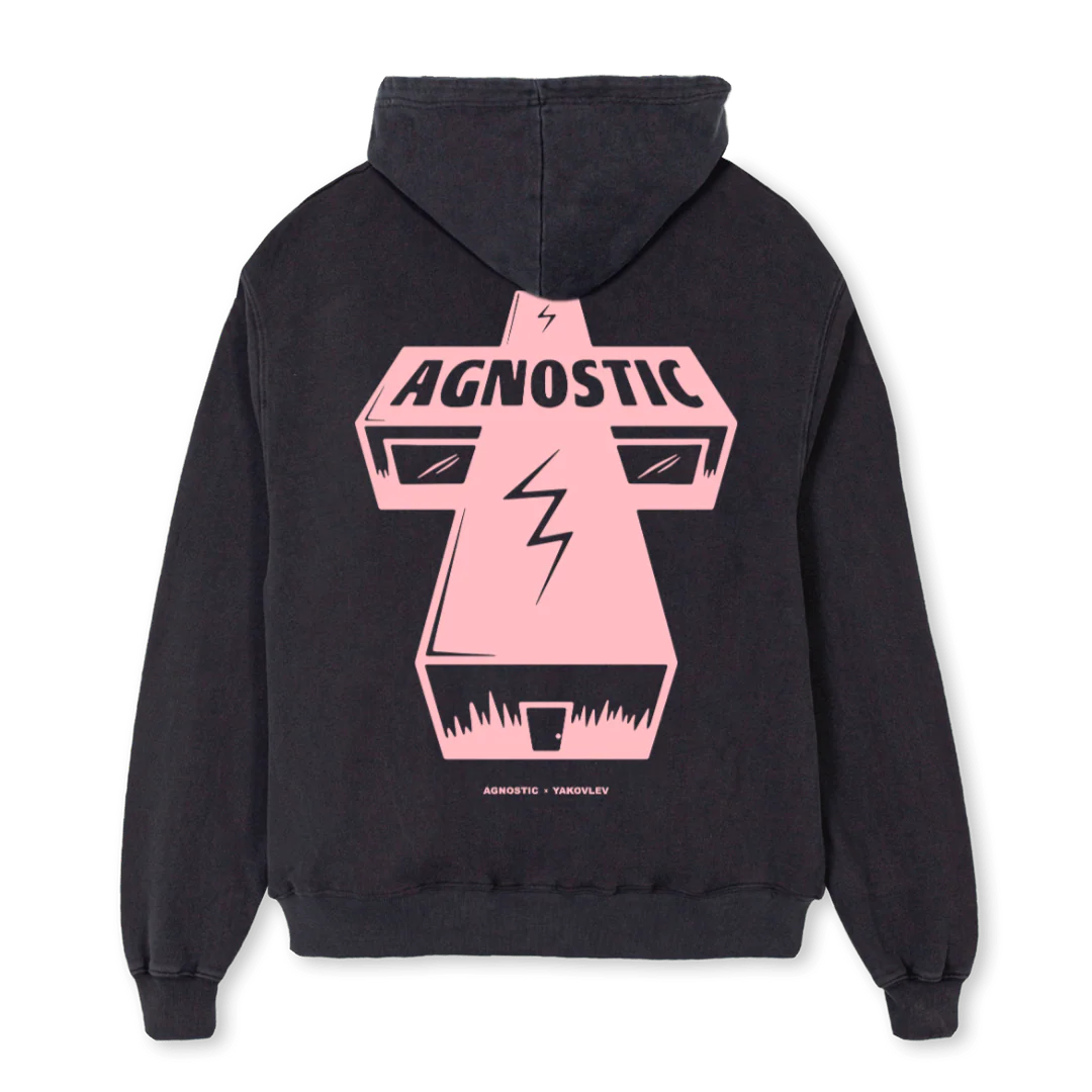 HWAGN Vintage Black Oversized Zipped Hoodie. - Image 2