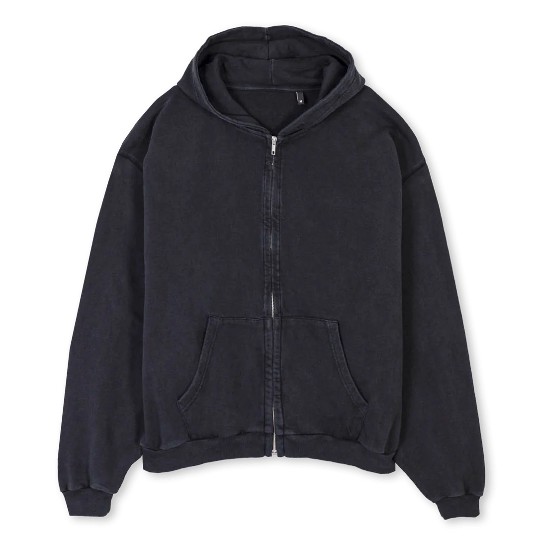 HYPEHAVEN Vintage Black Oversized Zipped Hoodie.