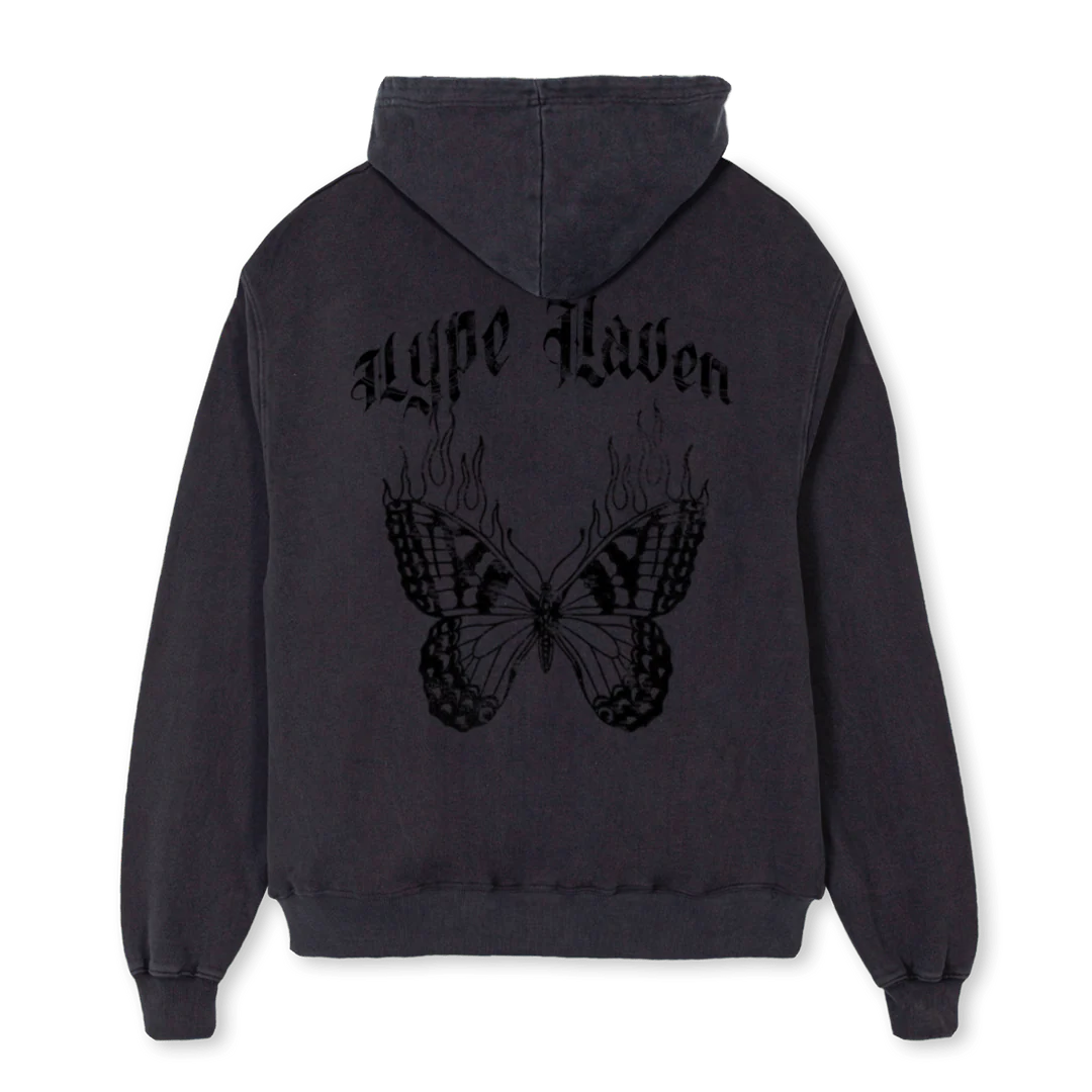 HYPEHAVEN Vintage Black Oversized Zipped Hoodie. - Image 2