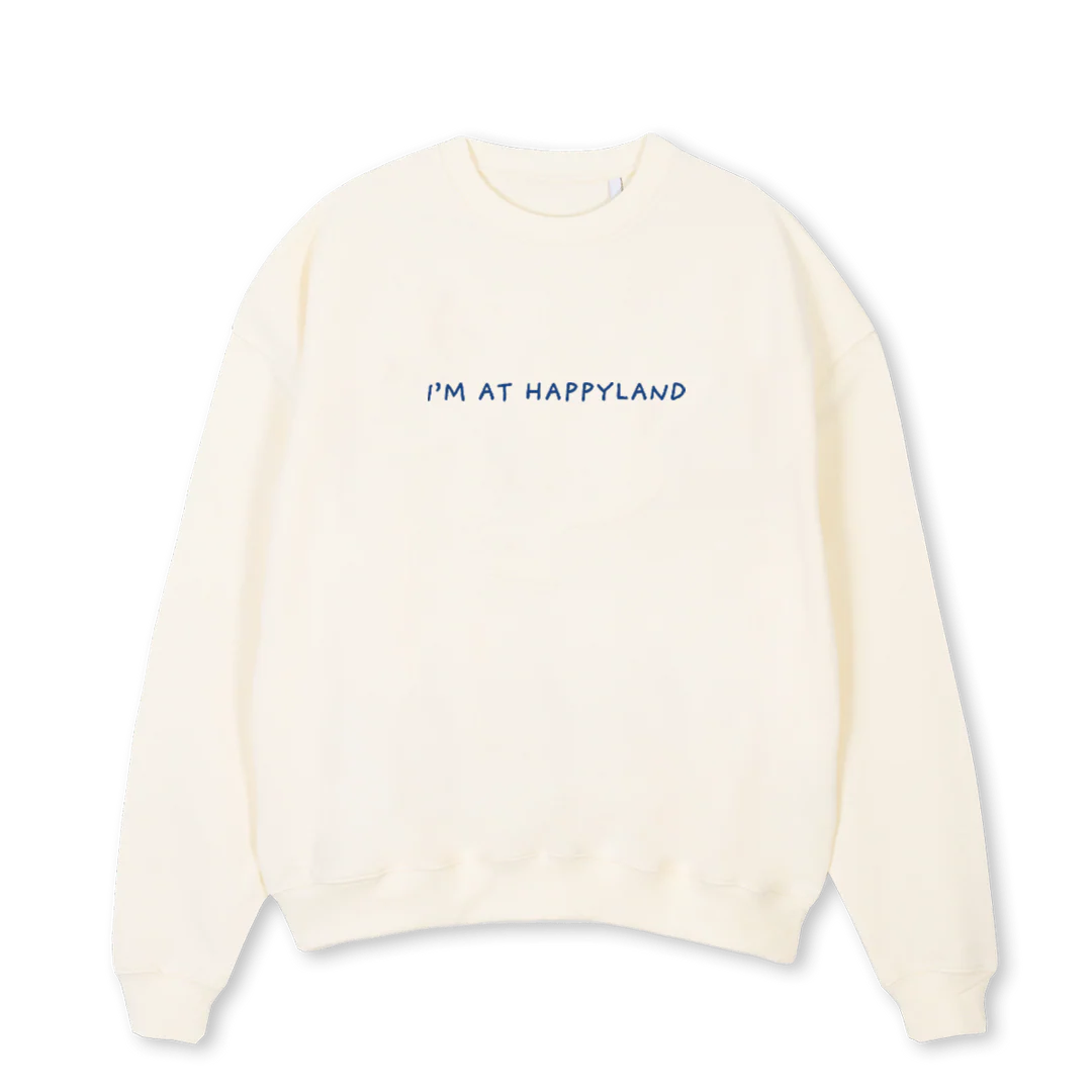 IM AT HAPPY Cream Oversized Crewneck Sweater.