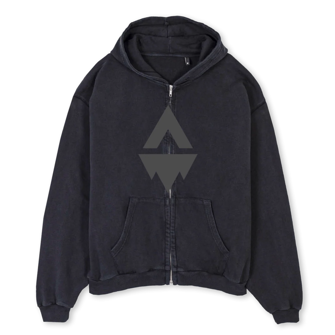 INVISIBLEVBH Vintage Black Oversized Zipped Hoodie.