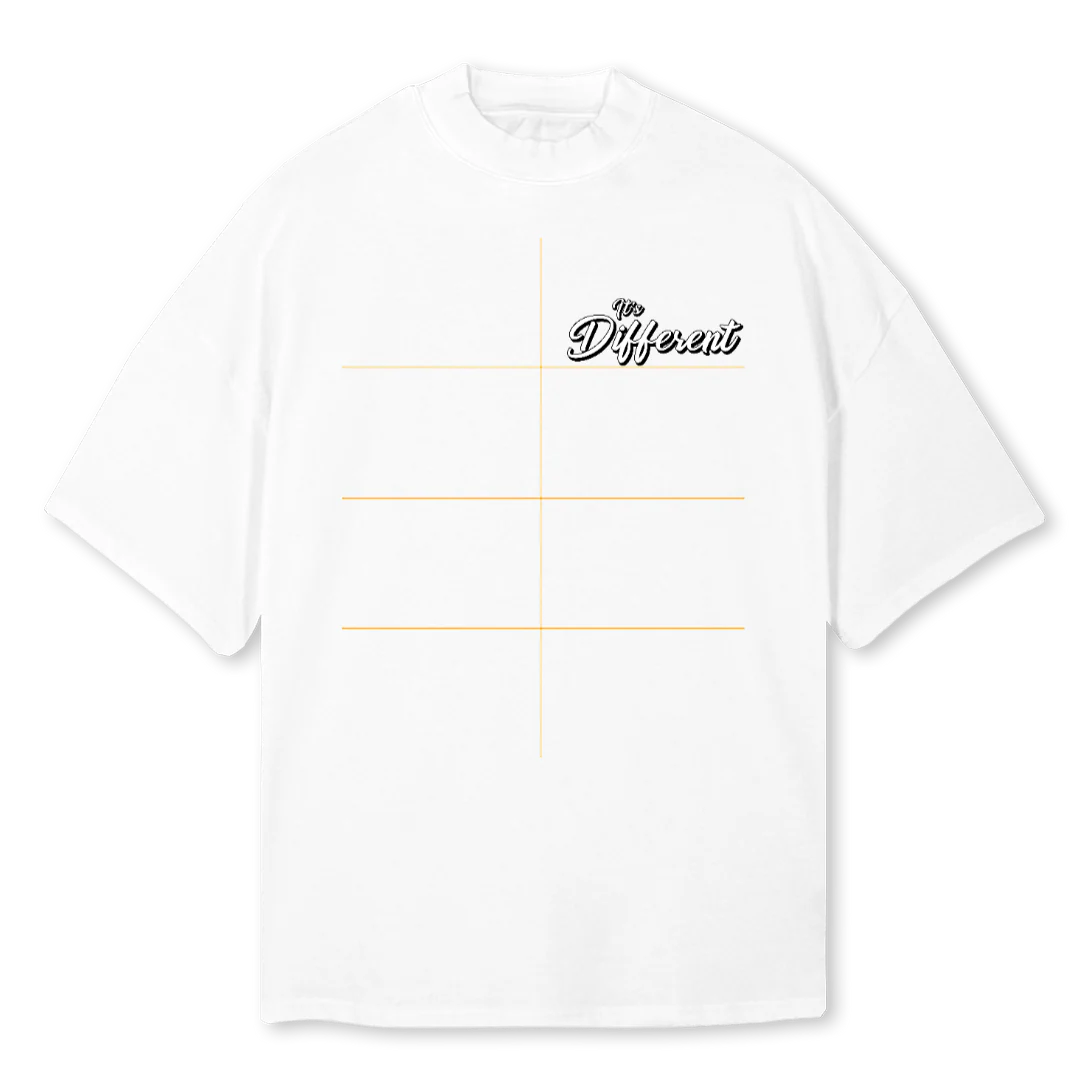 ITSDIFFMOCKWHITE White Oversized Mock Neck Tee.