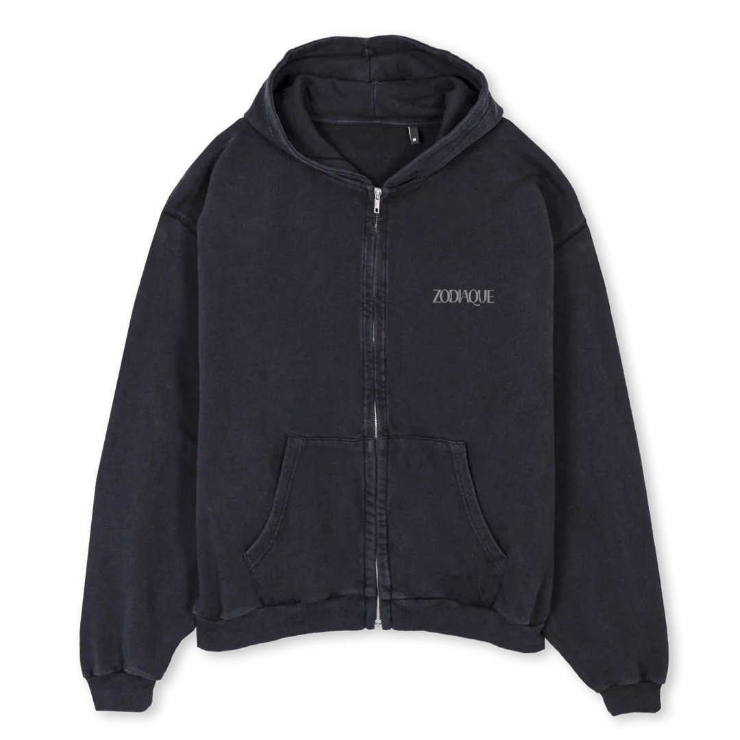 JACKET ZDQ Vintage Black Oversized Zipped Hoodie.