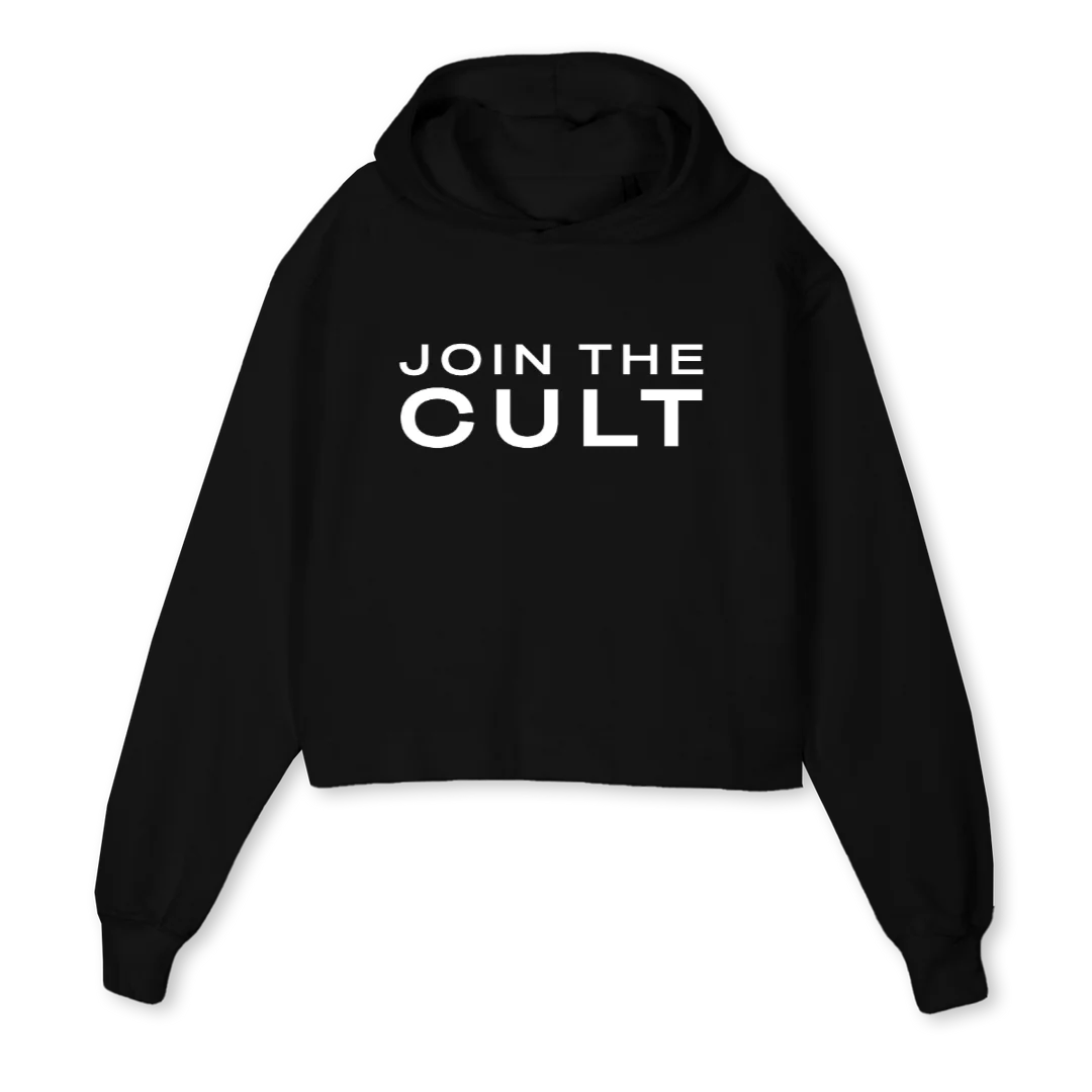 JOIN THE CULT Black Cropped Hoodie.