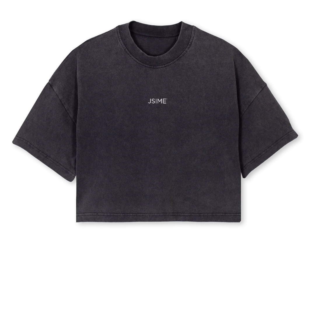 JSIME BASIC Vintage Black Cropped Oversized Tee.