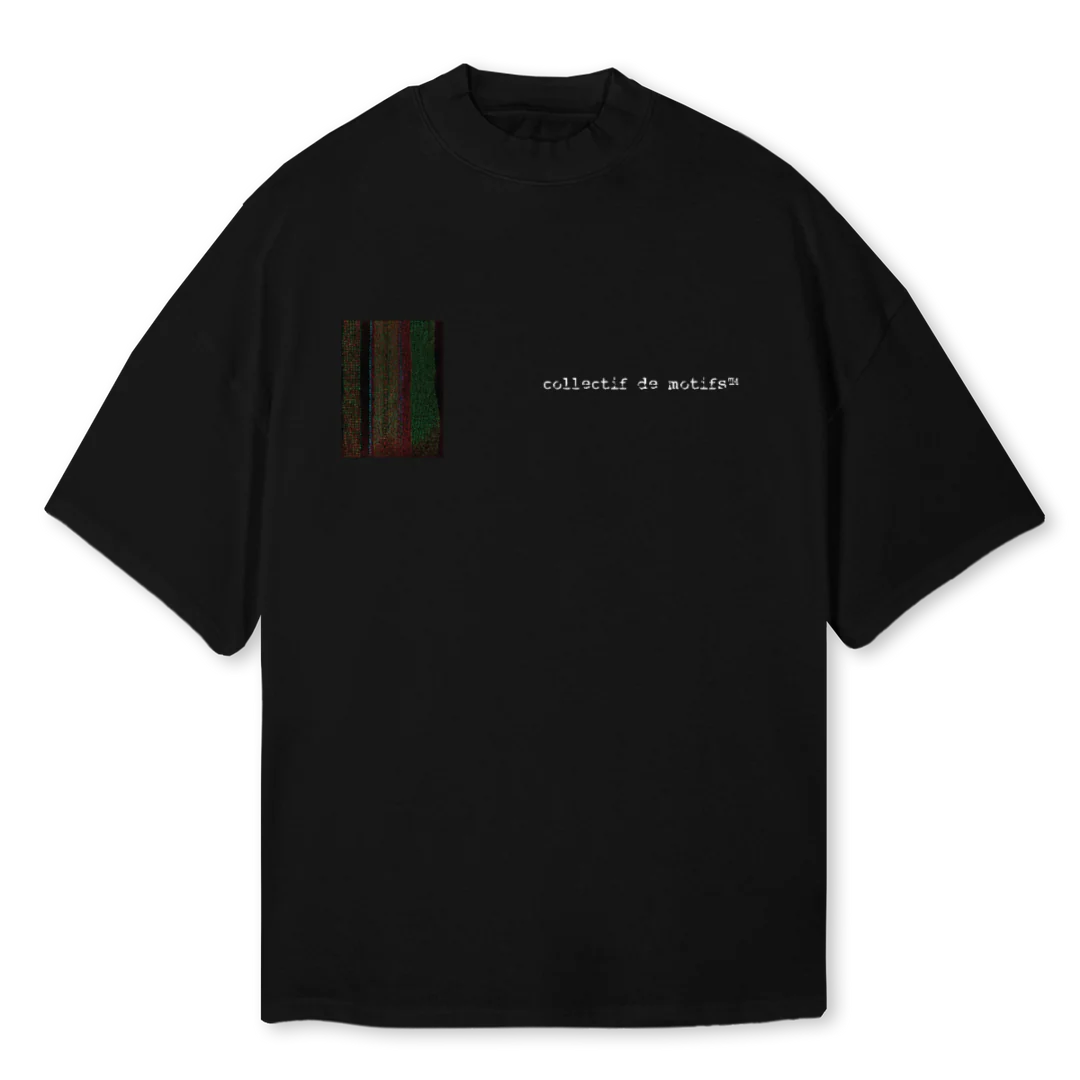 KENTE Black Oversized Mock Neck Tee.