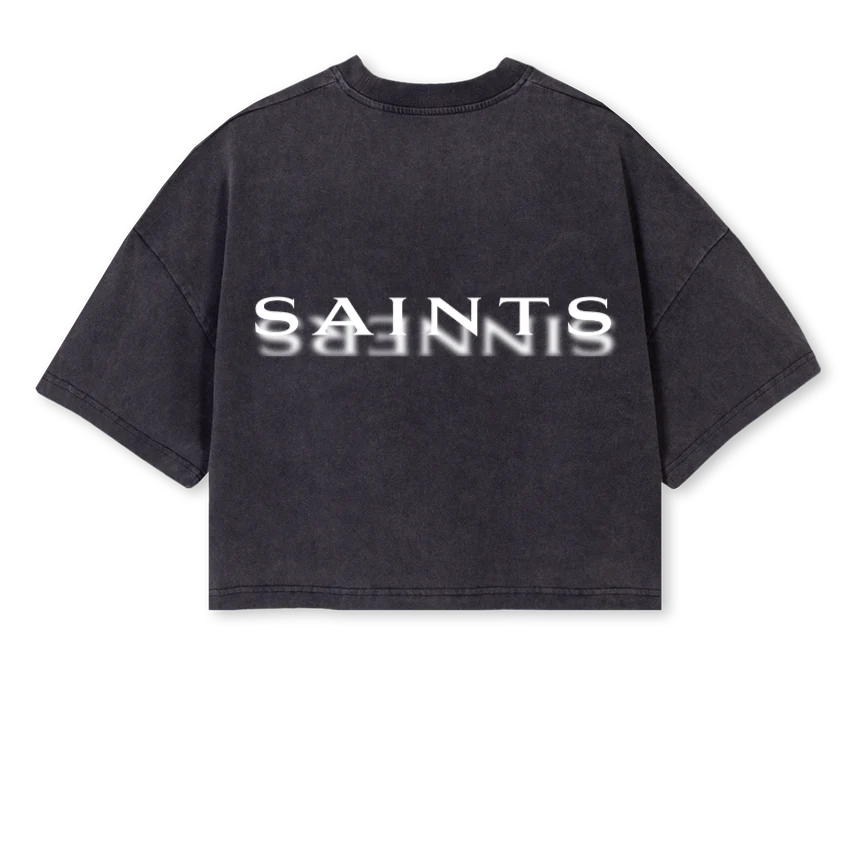 LADIESSAINTSSINNER Vintage Black Cropped Oversized Tee. - Image 2