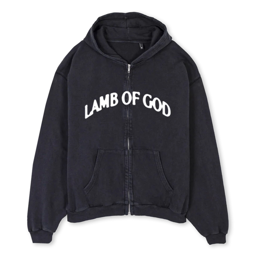 LAMBZIP Vintage Black Oversized Zipped Hoodie.