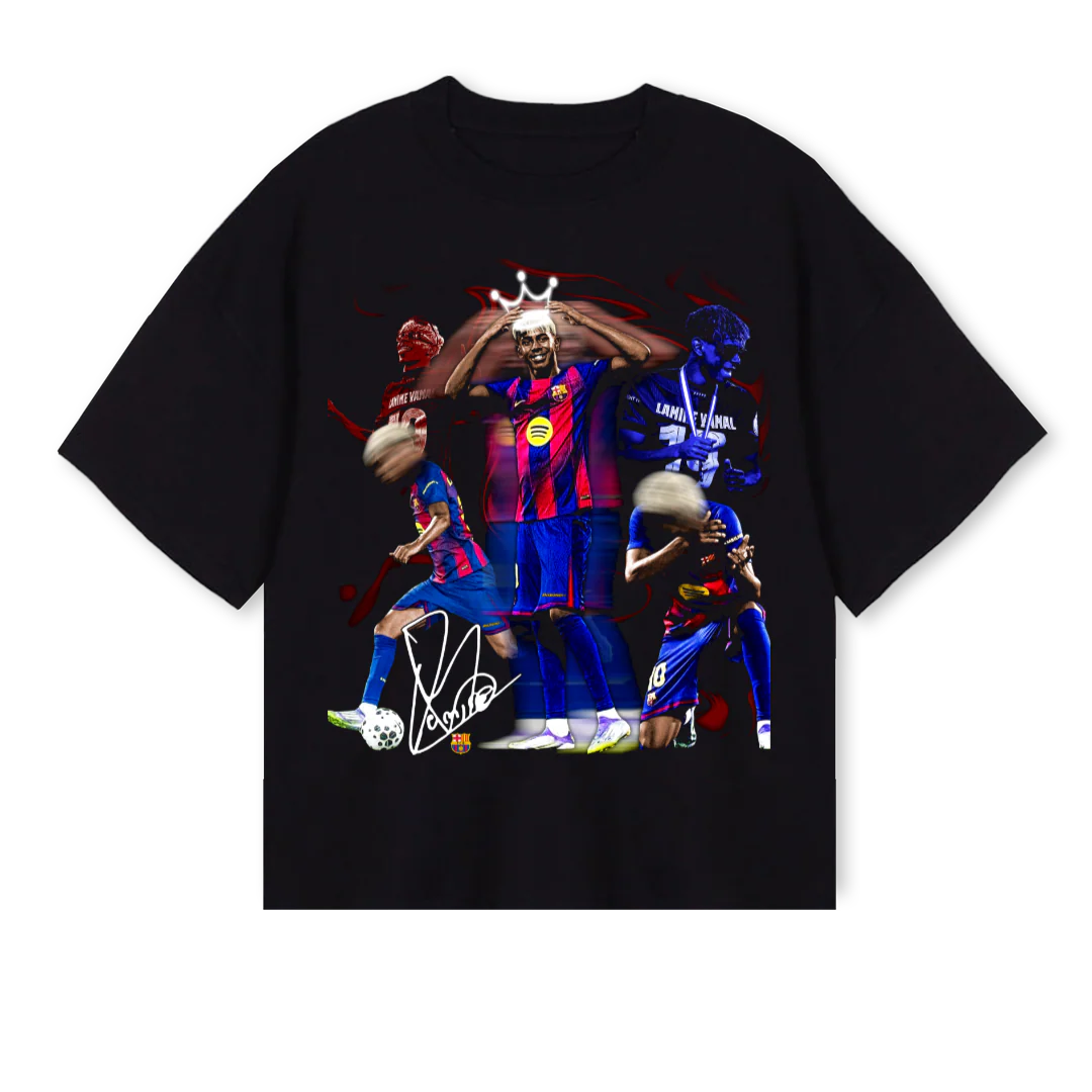 LAMINE  Black Oversized Boxy Tee.