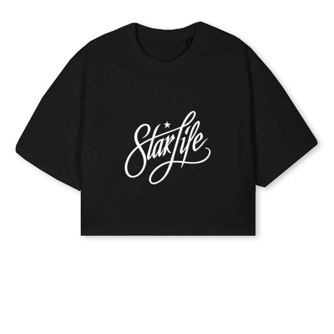 LARGESLCROP Black Cropped Oversized Tee.