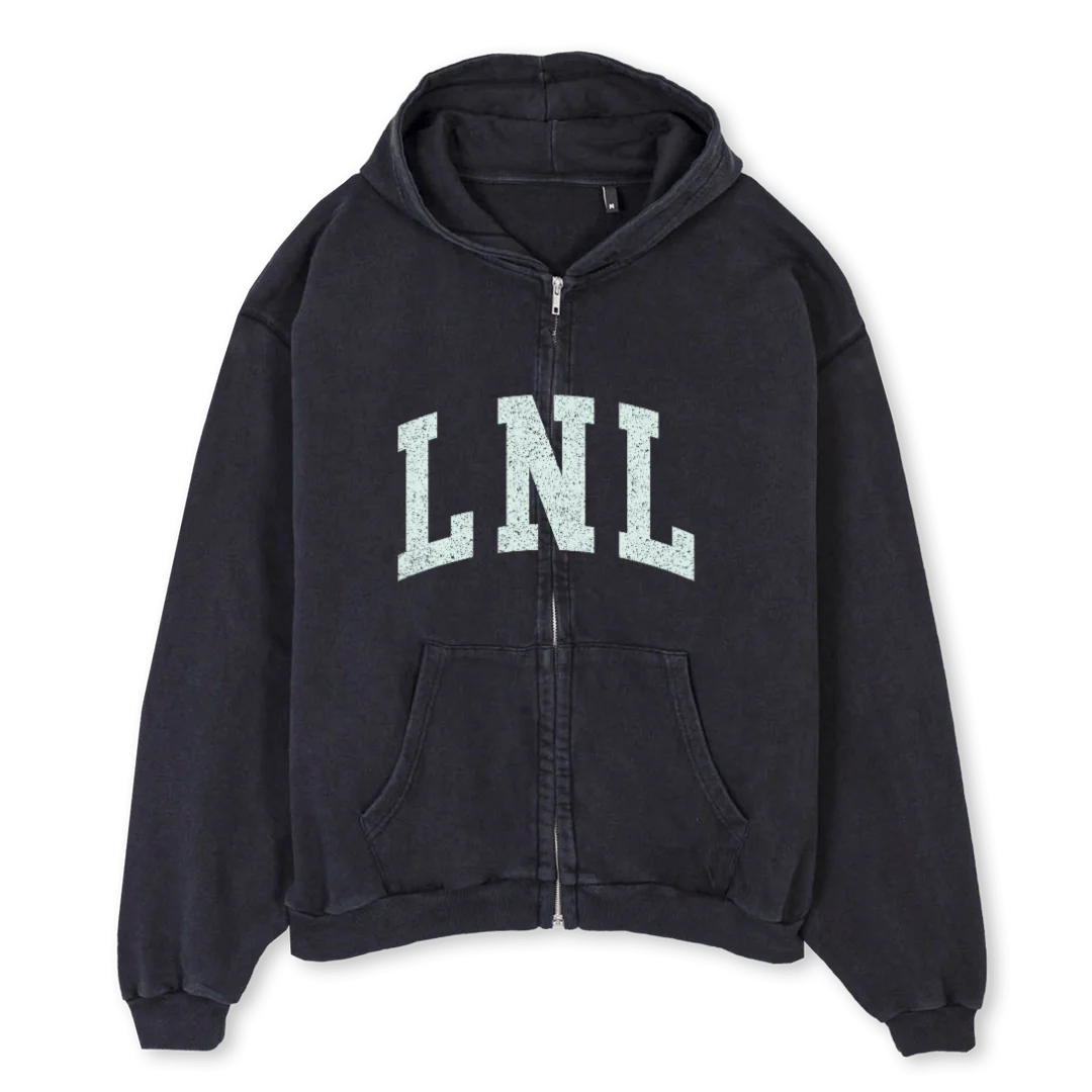 LNLBLACKMINTHOODIE Vintage Black Oversized Zipped Hoodie.