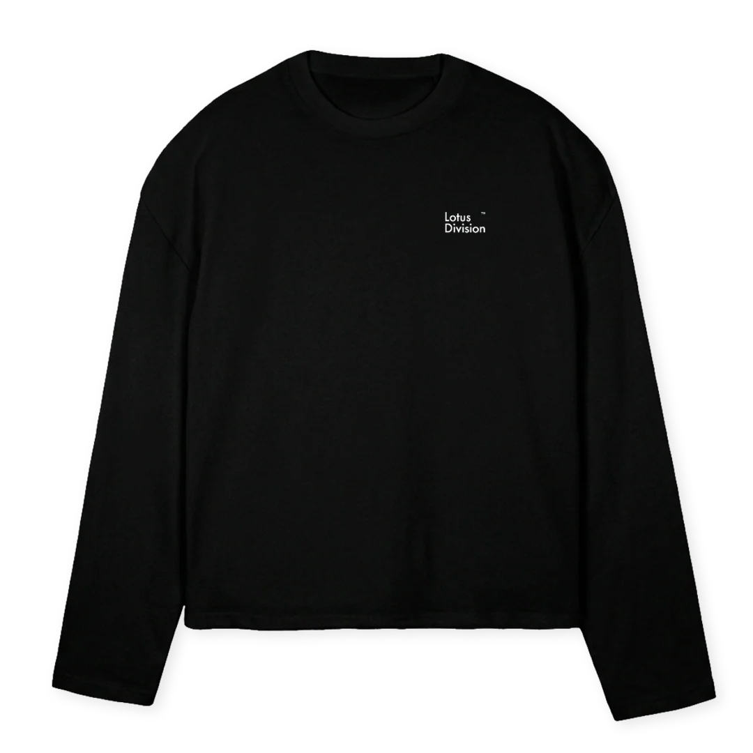LONGSLFINAL Black Oversized Boxy LS Tee.