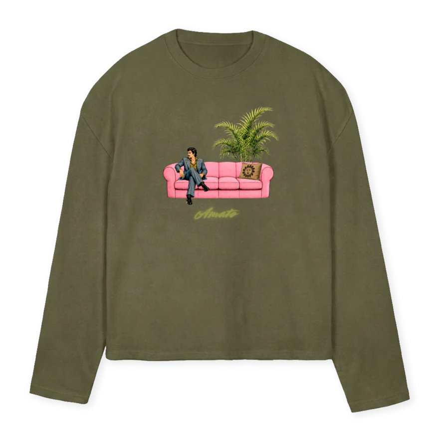 LONGZEBRA Vintage Olive Oversized Boxy LS Tee.