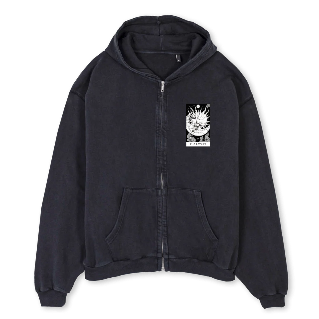 LOVERSZIP Vintage Black Oversized Zipped Hoodie.