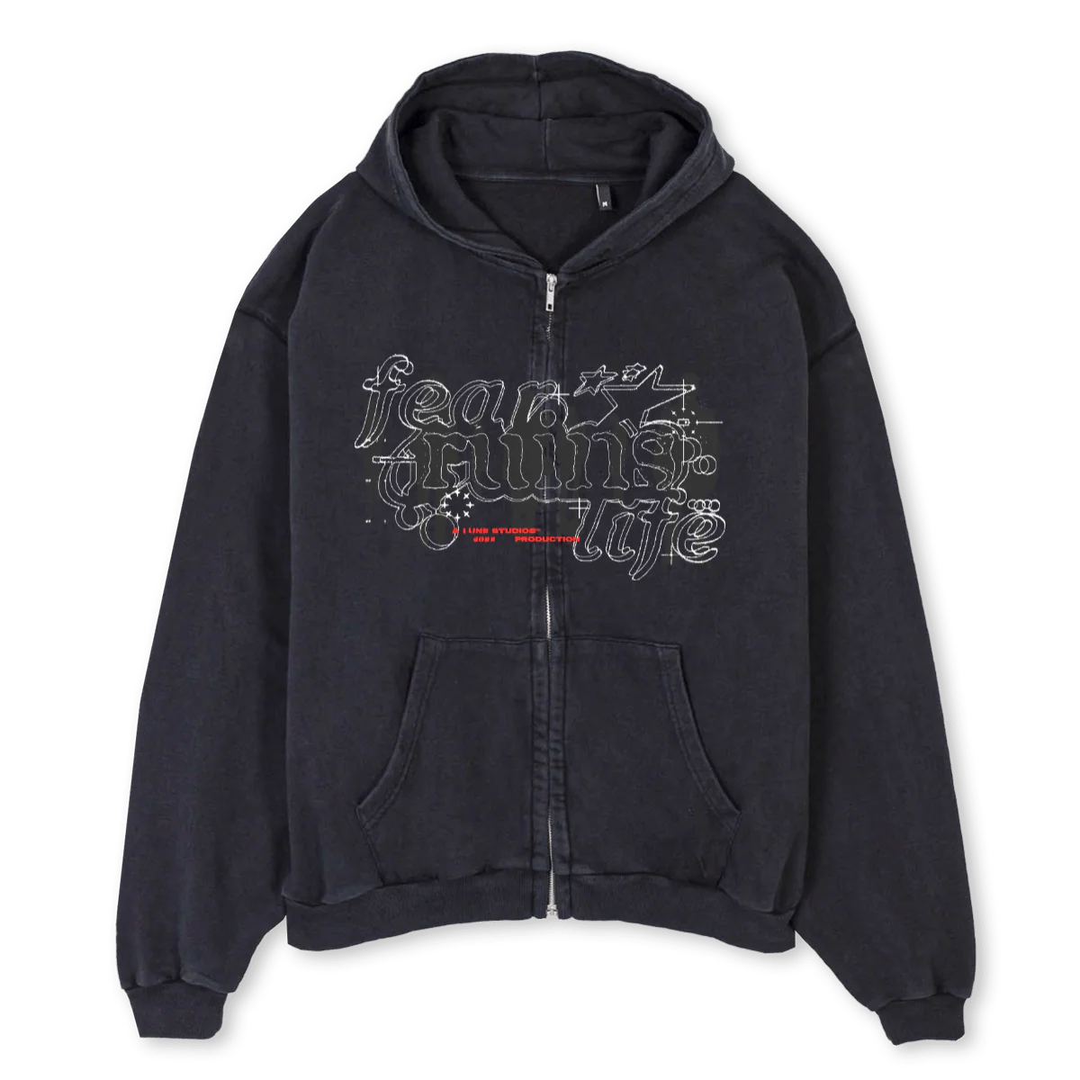 LUNEFRLZIPVINTAGE Vintage Black Oversized Zipped Hoodie.