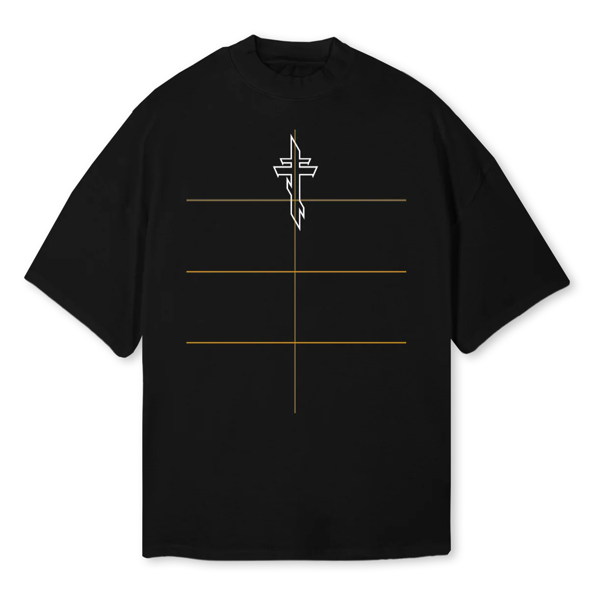 MEMENTO Black Oversized Mock Neck Tee.