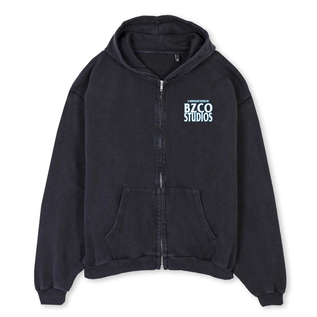 MIDNIGHT JACKET Vintage Black Oversized Zipped Hoodie.