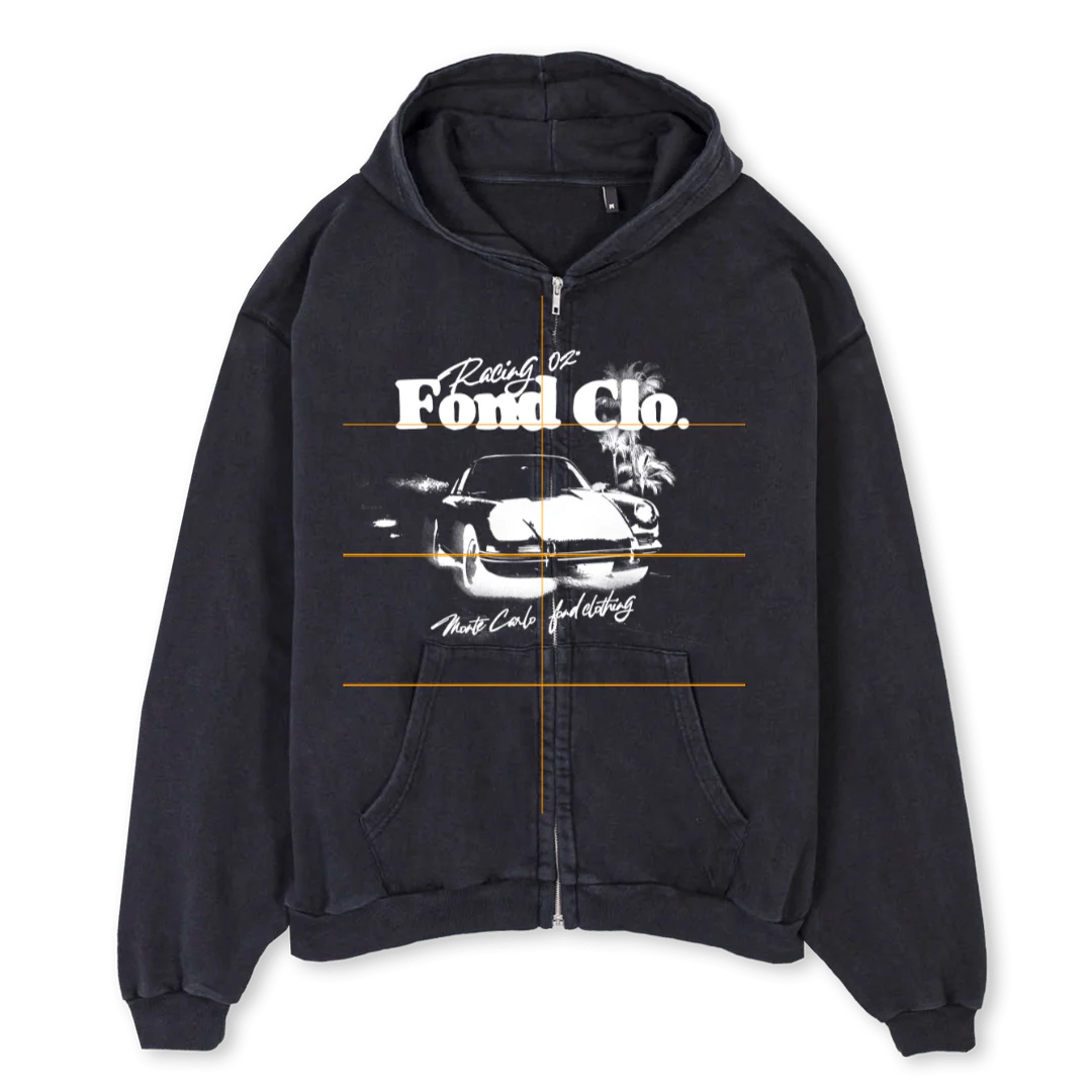 MONTE CARLO ZIP Vintage Black Oversized Zipped Hoodie.