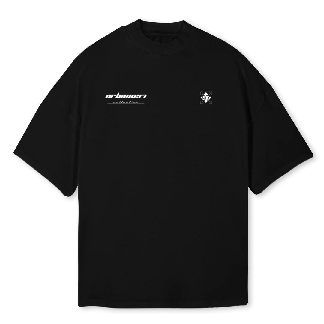 MORE U Black Oversized Mock Neck Tee.