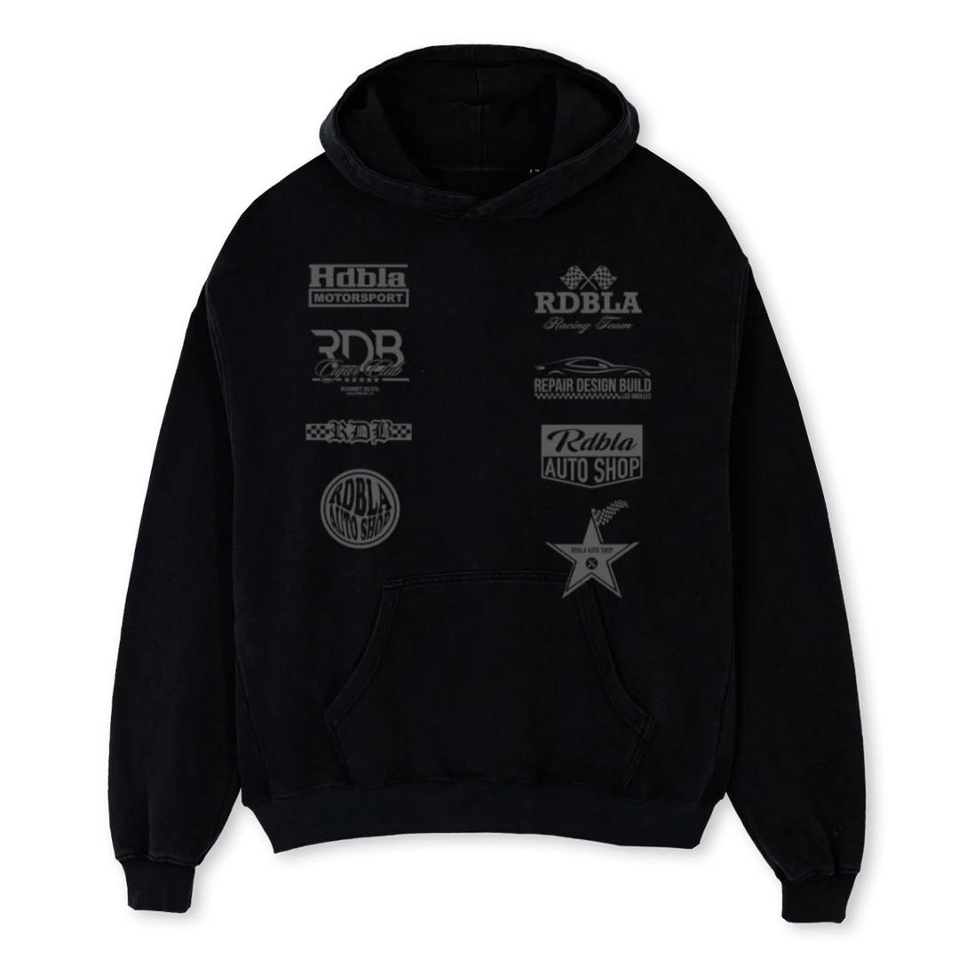 MOTORSPORTHOODIEVIII Black Oversized Hoodie.