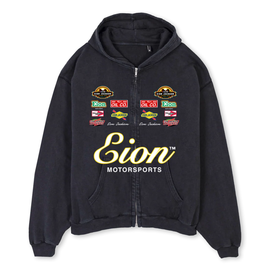 MOTOZIPUP Vintage Black Oversized Zipped Hoodie.