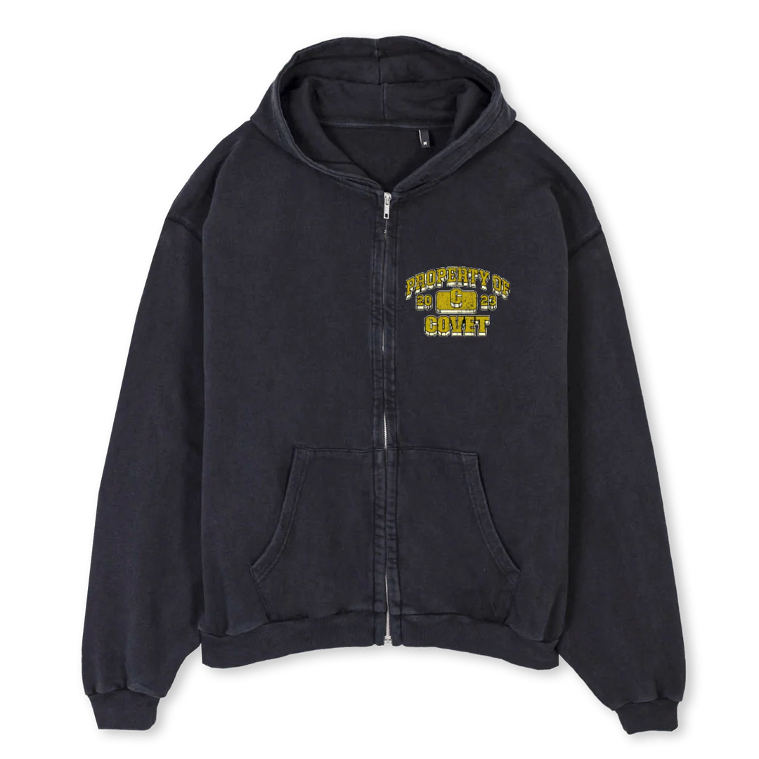MUSTARD Vintage Black Oversized Zipped Hoodie.