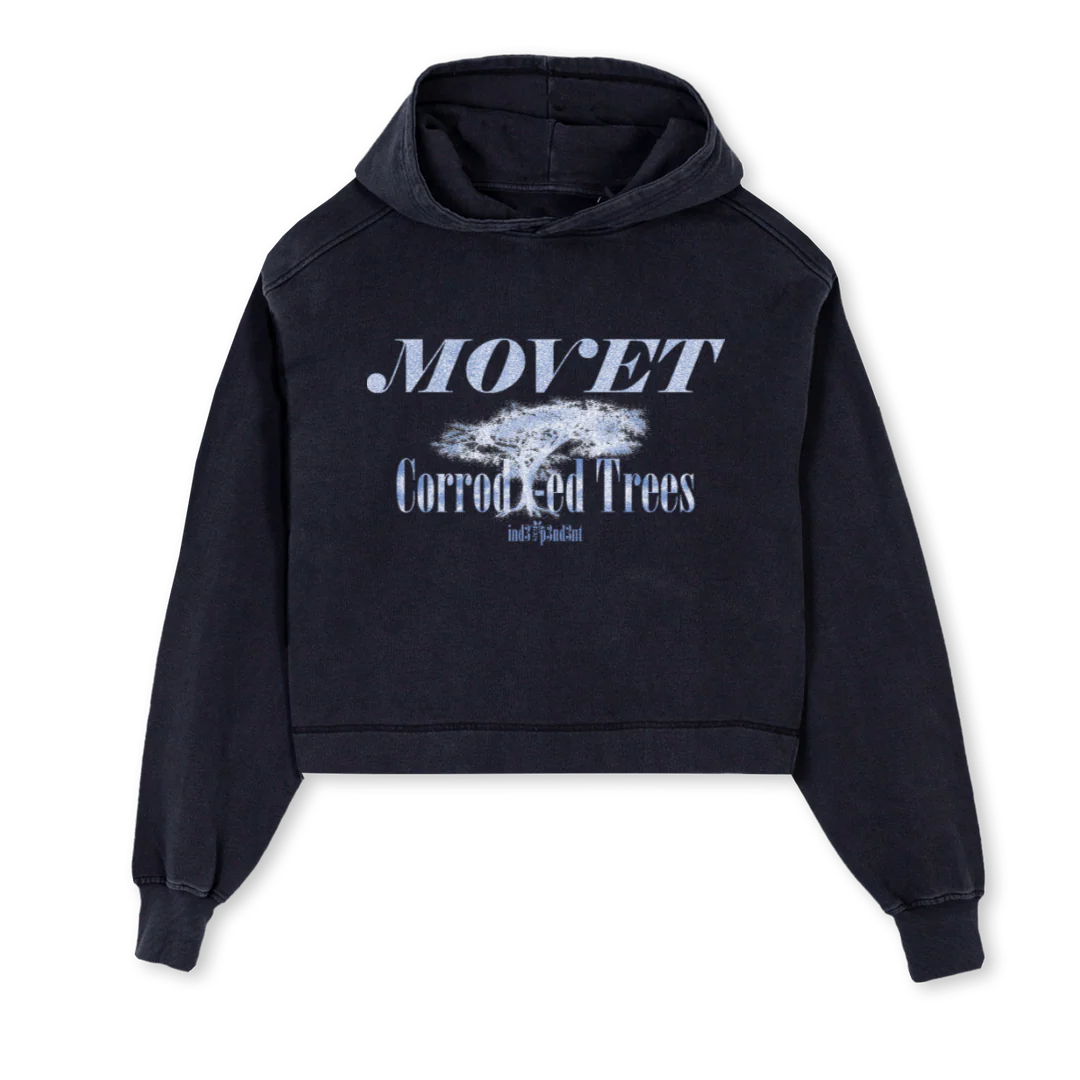 MVTTWOGREYWMNS Vintage Black Cropped Hoodie.