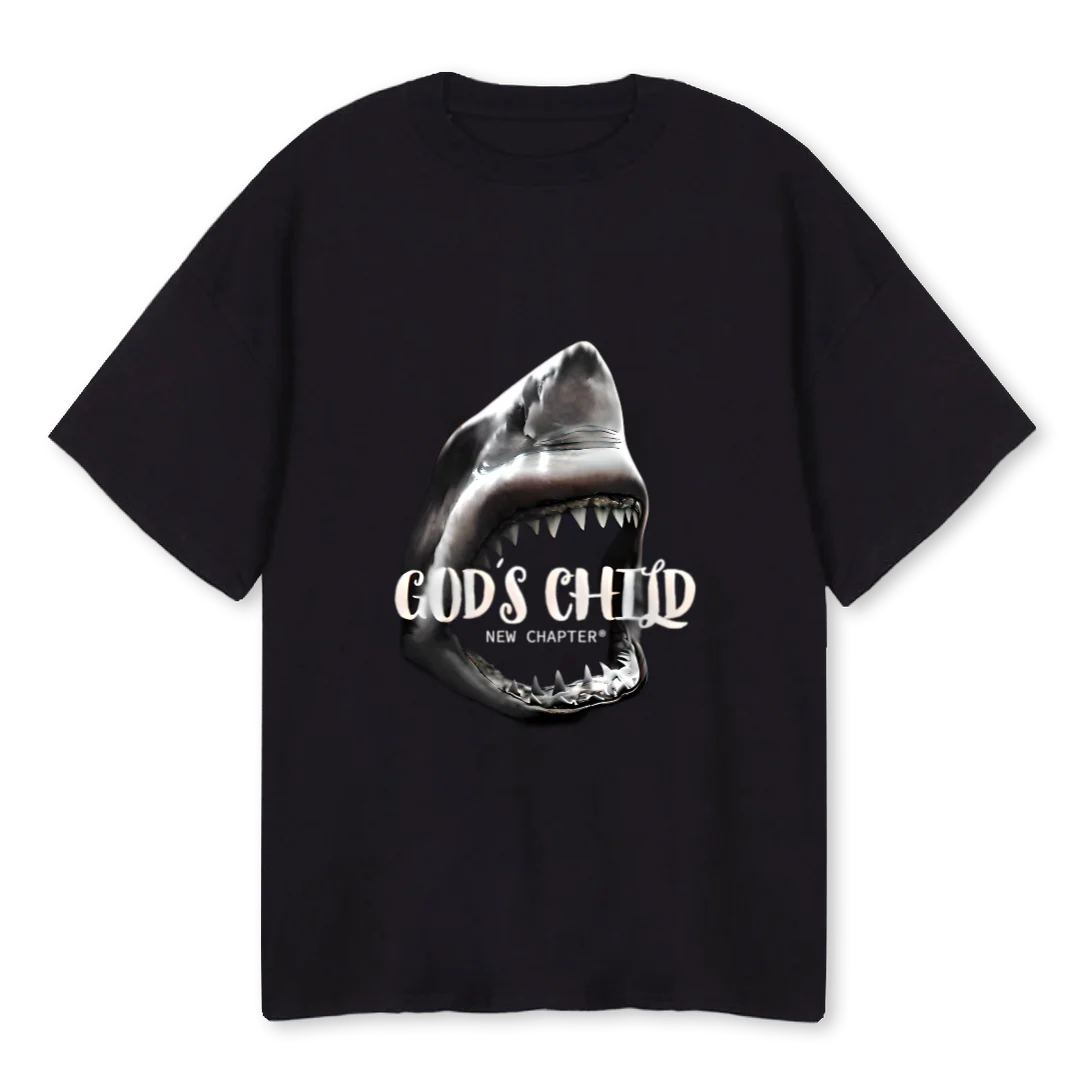 NC SHARK Black Oversized Tee.