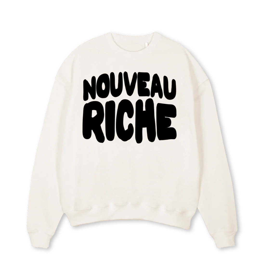 NEWMONEYCREW Vintage White Oversized Crewneck Sweater.