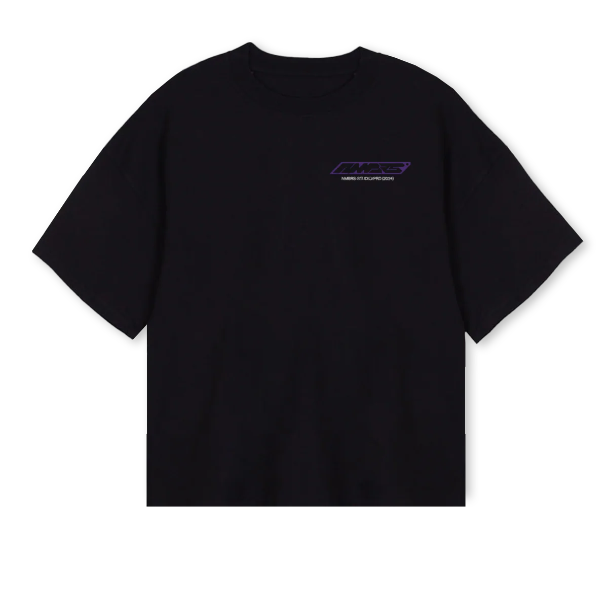 NMBRSOVRSBOXYTPRPL Black Oversized Boxy Tee.