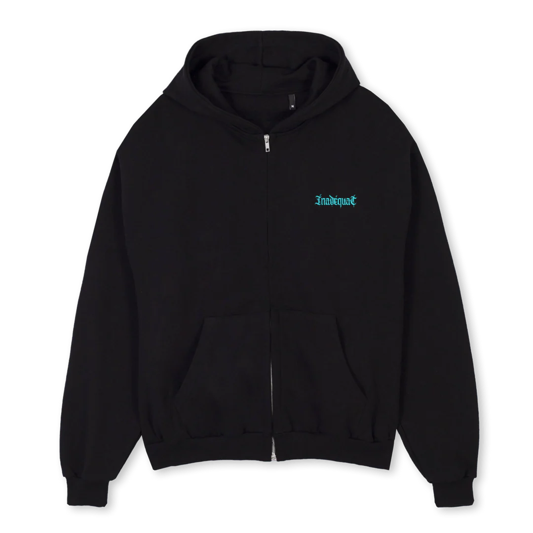 NTFRHOODIE Black Oversized Zipped Hoodie.
