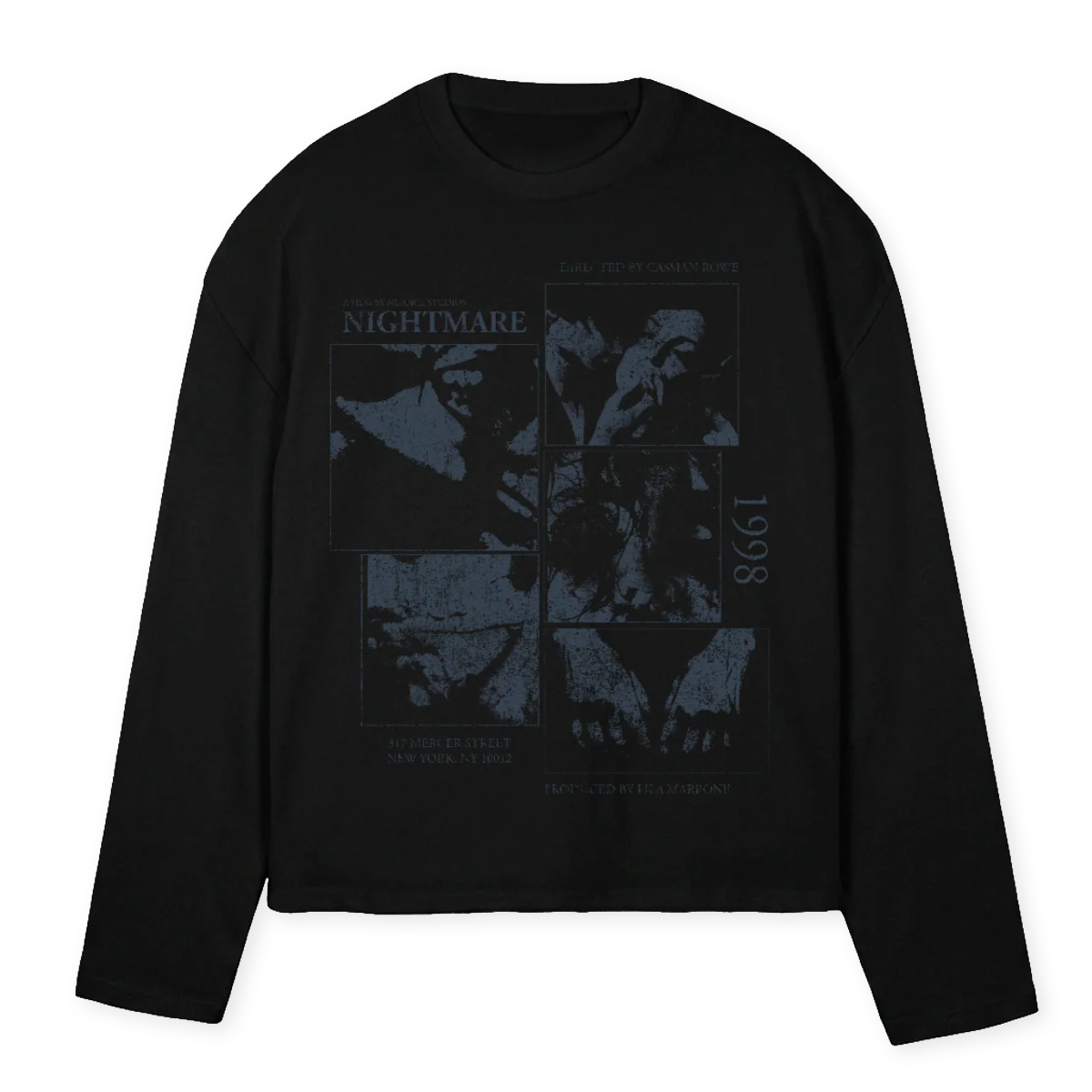 NUANCENIGHTMAREBLUE Black Oversized Boxy LS Tee.