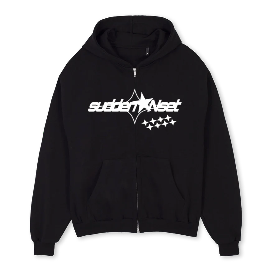 NYC Black Oversized Zipped Hoodie.