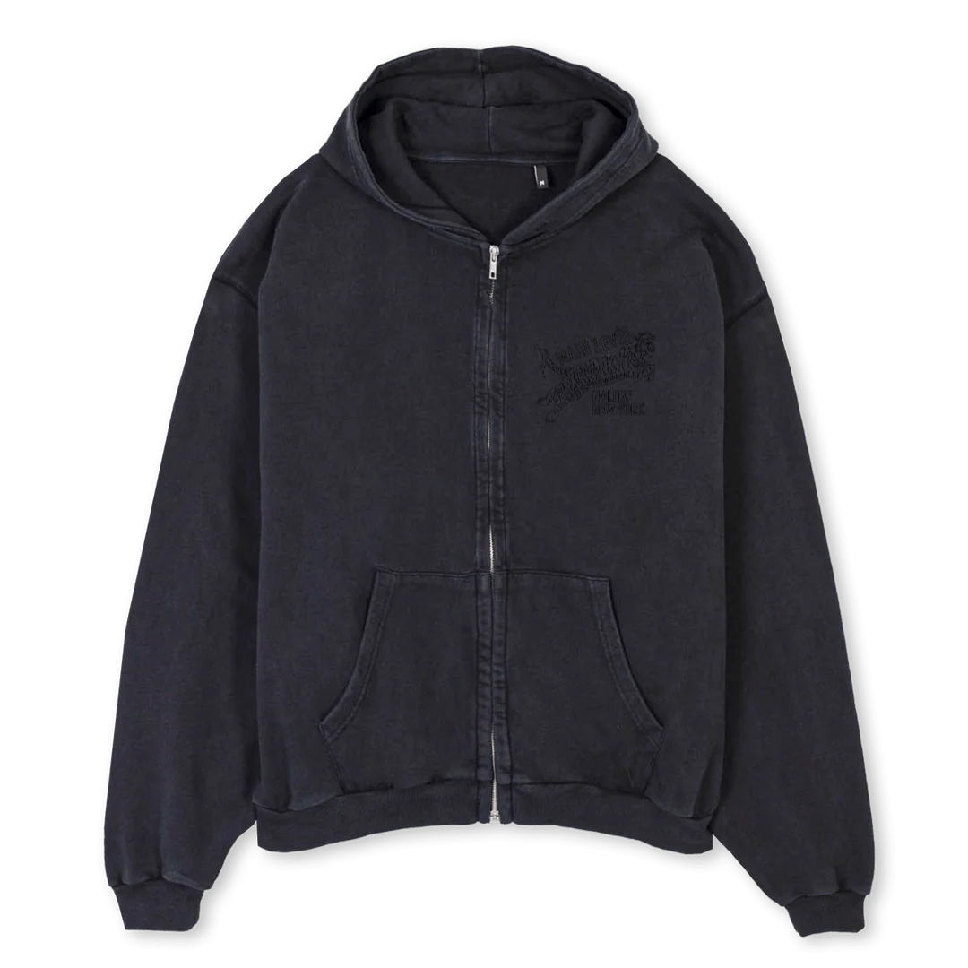 OUTTIGERZIPHOOD Vintage Black Oversized Zipped Hoodie.
