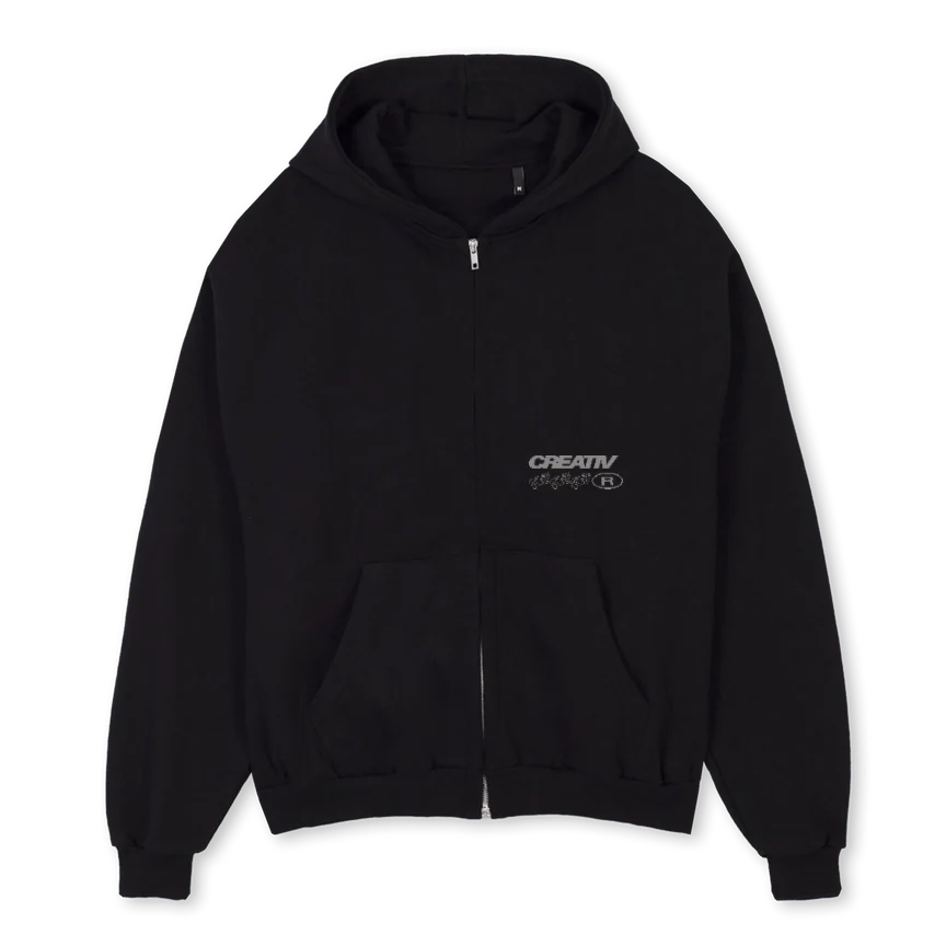PAINT  Black Oversized Zipped Hoodie.