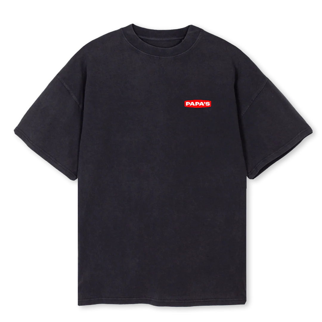 PAPAS RED DOT OS Vintage Black Oversized Tee.