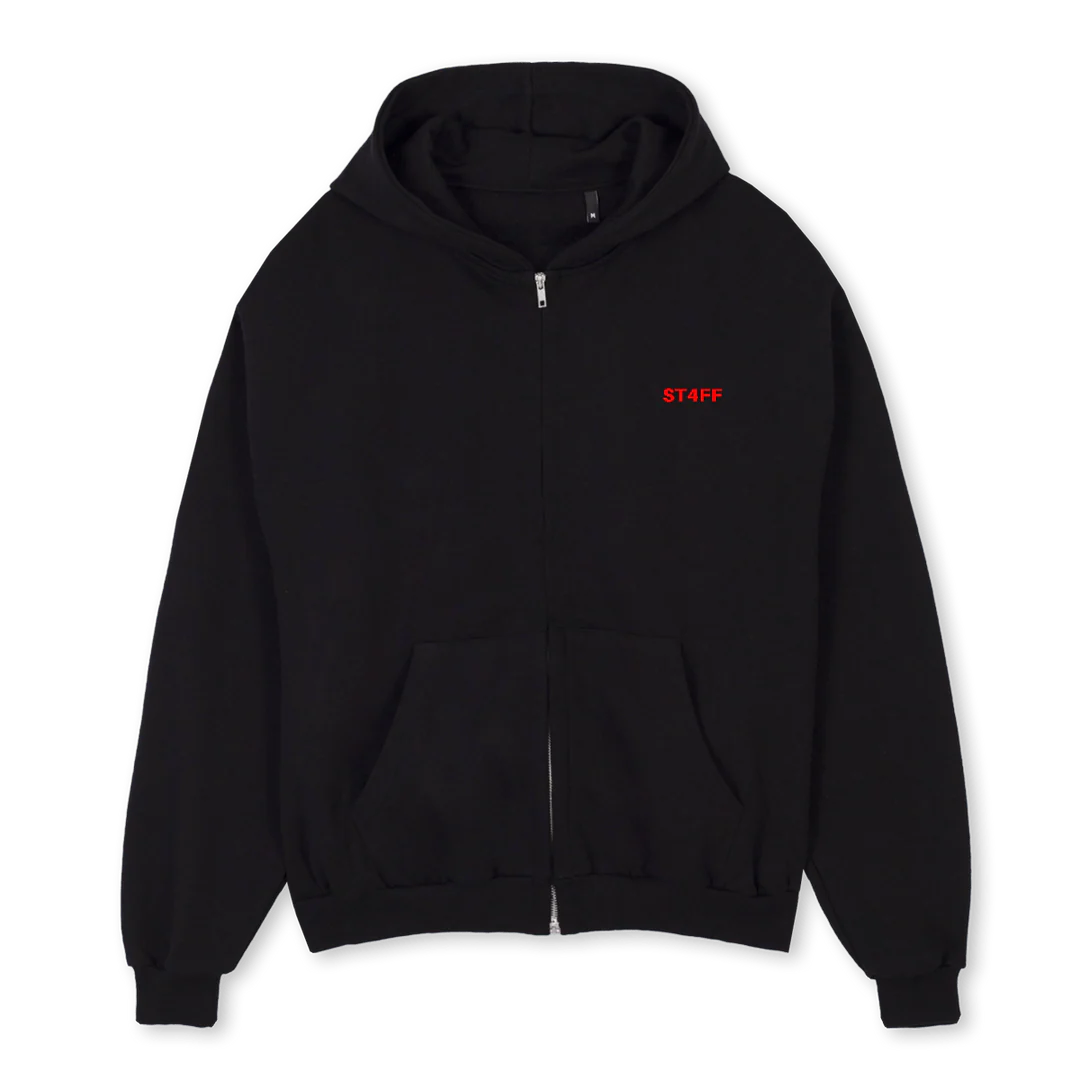 PINKNHFCGU Black Oversized Zipped Hoodie.
