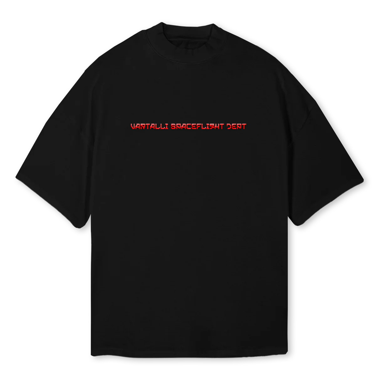 PINUPROCKETJV Black Oversized Mock Neck Tee.