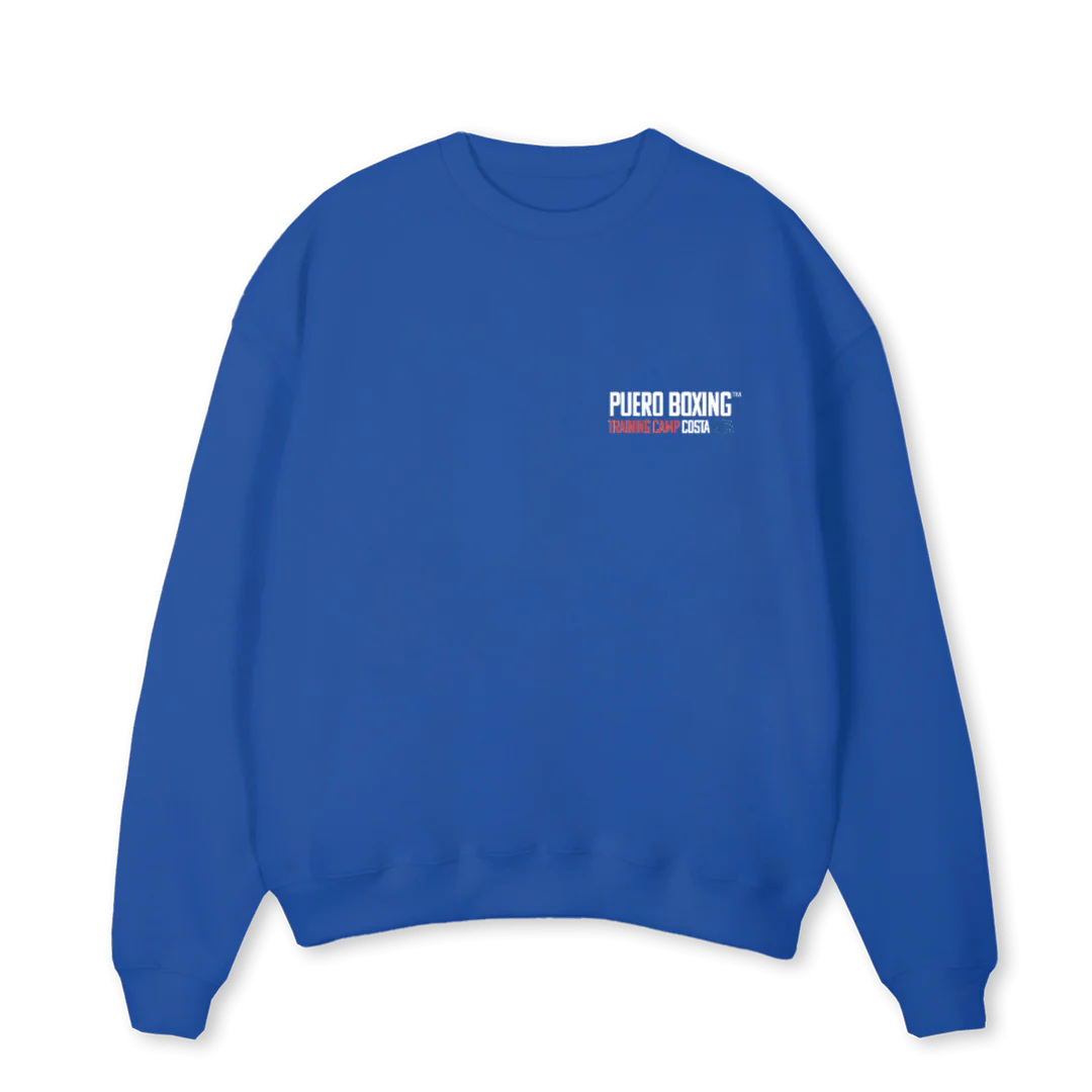 PUERO BOXING Cobalt Blue Oversized Crewneck Sweater.