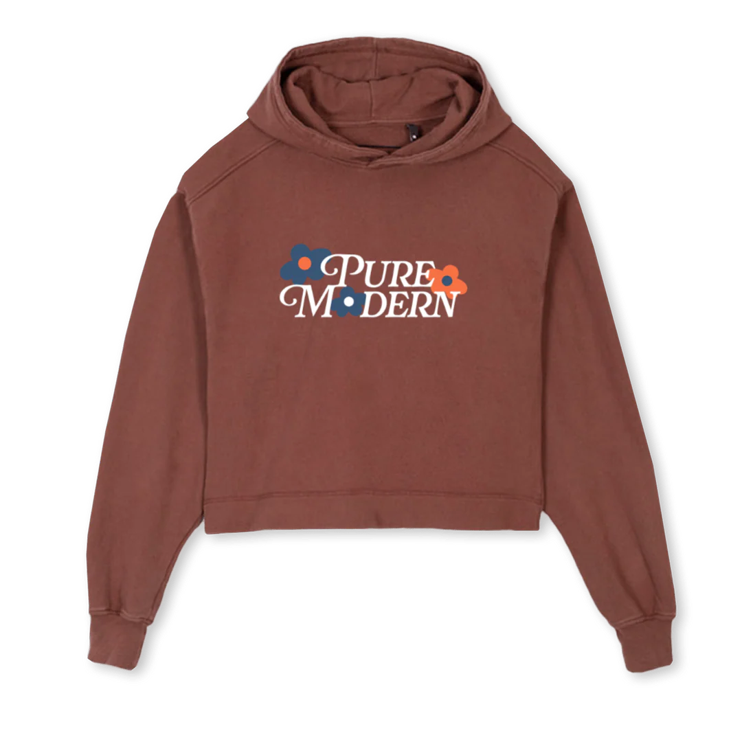 PURECROPFLOWERDESIGN Vintage Brown Cropped Hoodie.