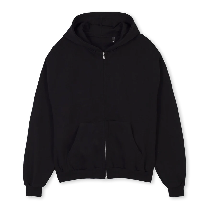 PURPLECAT Black Oversized Zipped Hoodie.