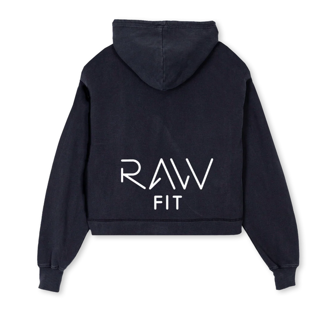 RAAWFIT Vintage Black Cropped Hoodie. - Image 2