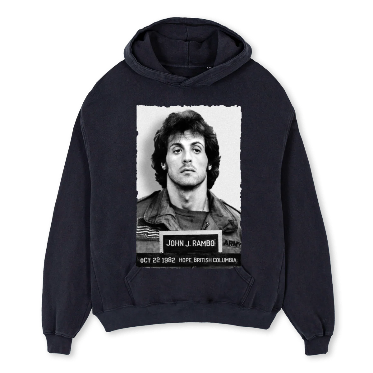RAMBO MUGSHOTHOODIE Vintage Black Oversized Hoodie.