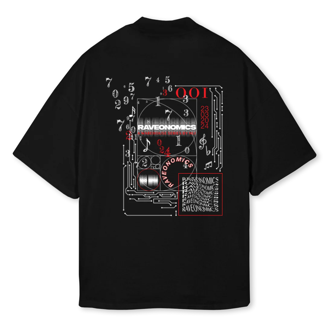 RAVEONOMICSOOI Black Oversized Mock Neck Tee. - Image 2